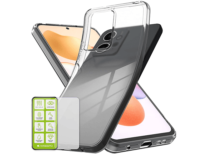 WIGENTO Produktset Silikon Schutz dünn + Hart Glas Folie, Backcover, Xiaomi, Redmi Note 12 4G, Transparent