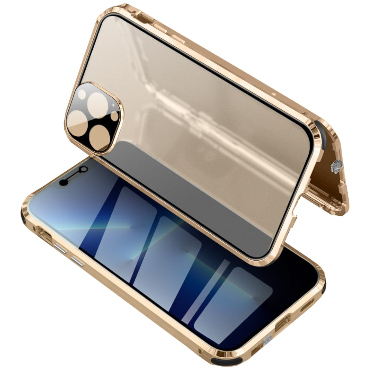 Schutz, Transprent Apple, 13 Full Gold Magnet Glas Cover, 360 WIGENTO iPhone Grad Pro / Max,