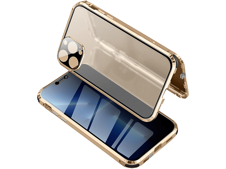 WIGENTO 360 Grad Magnet Glas Schutz, Full Cover, Apple, iPhone 13 Pro Max, Gold / Transprent
