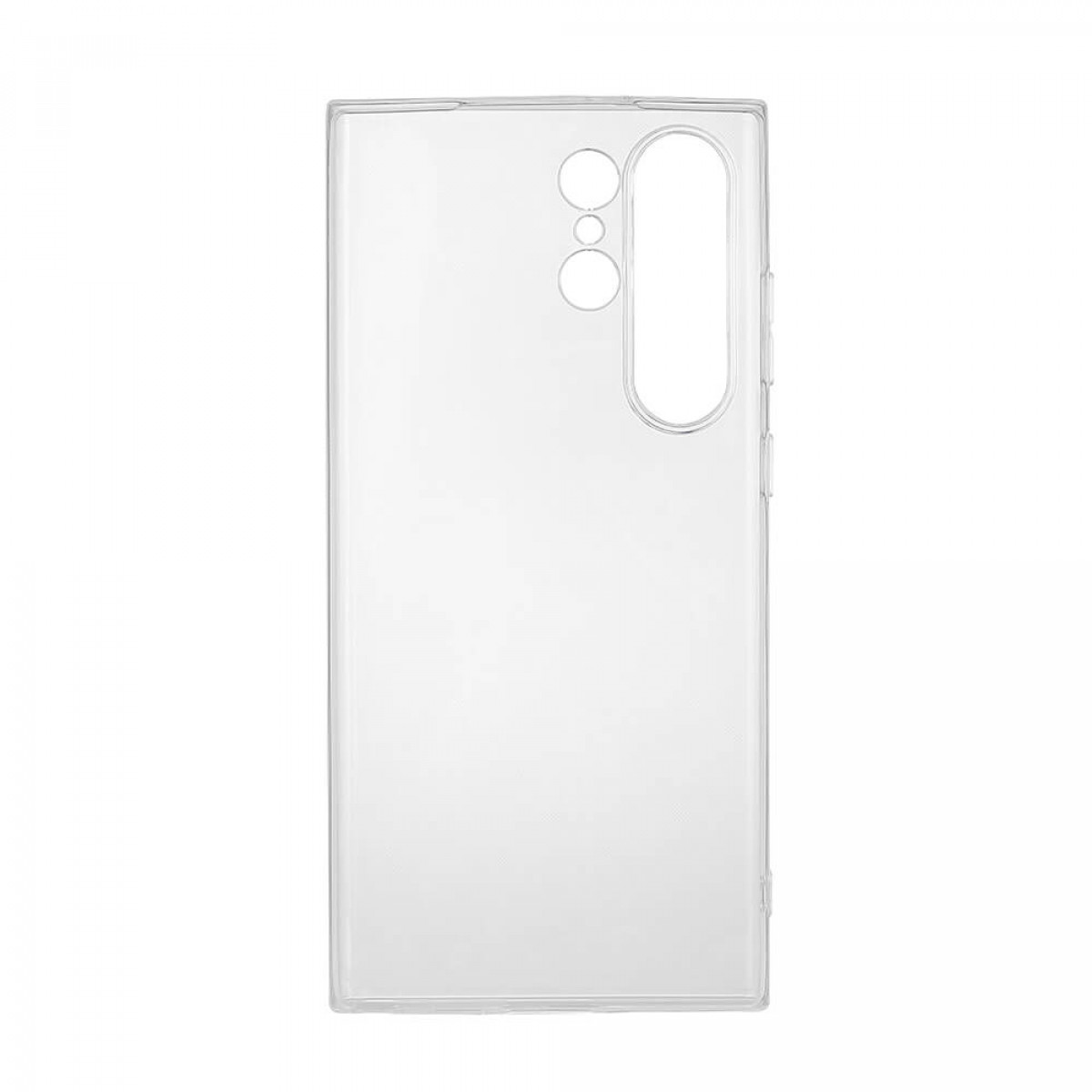Eine transparente Handyhülle mit drei Kameraausschnitten und einem Ausschnitt für den Blitz.
