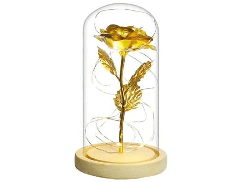 INF Glaskuppel mit LED-Schleife und goldener Rose LED-Rose