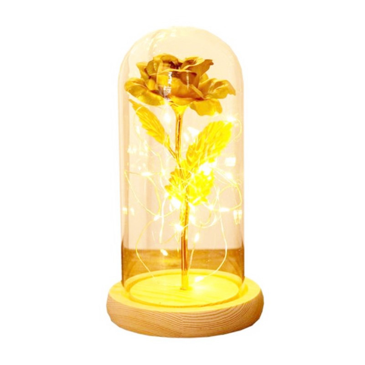 INF Glaskuppel mit goldener LED-Rose LED-Schleife Rose und