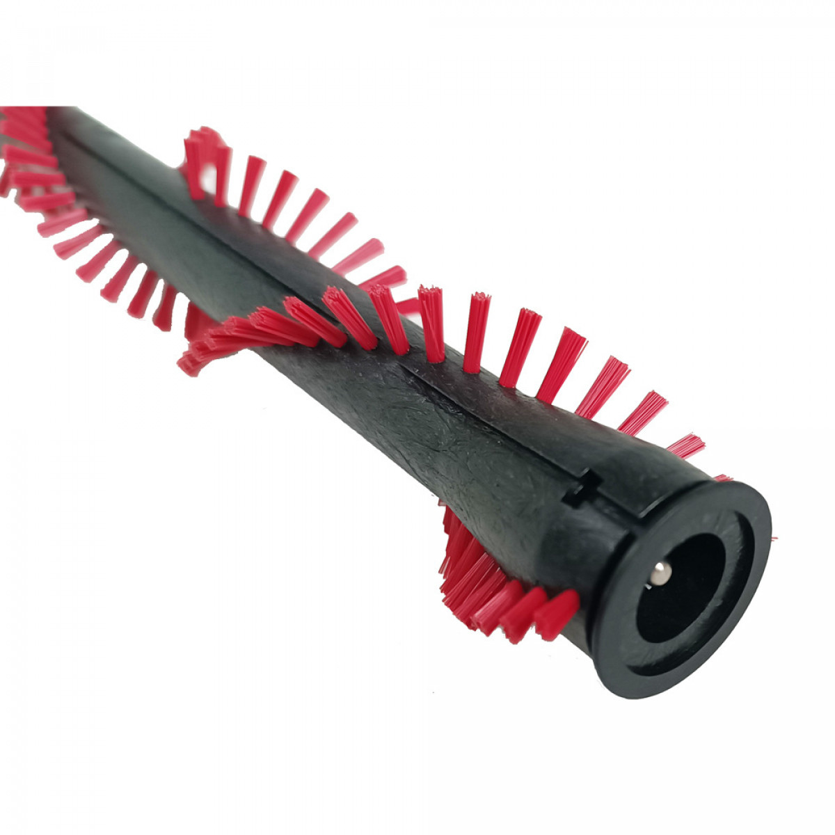 Wałek szczotki do odkurzacza. Czarny z czerwonym włosiem. Na białym tle.