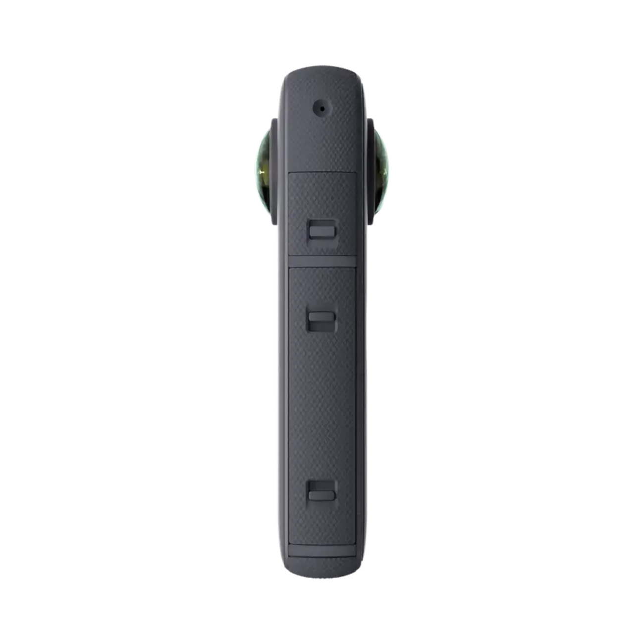 Fotocamera grigio scuro a 360 gradi su sfondo bianco.
