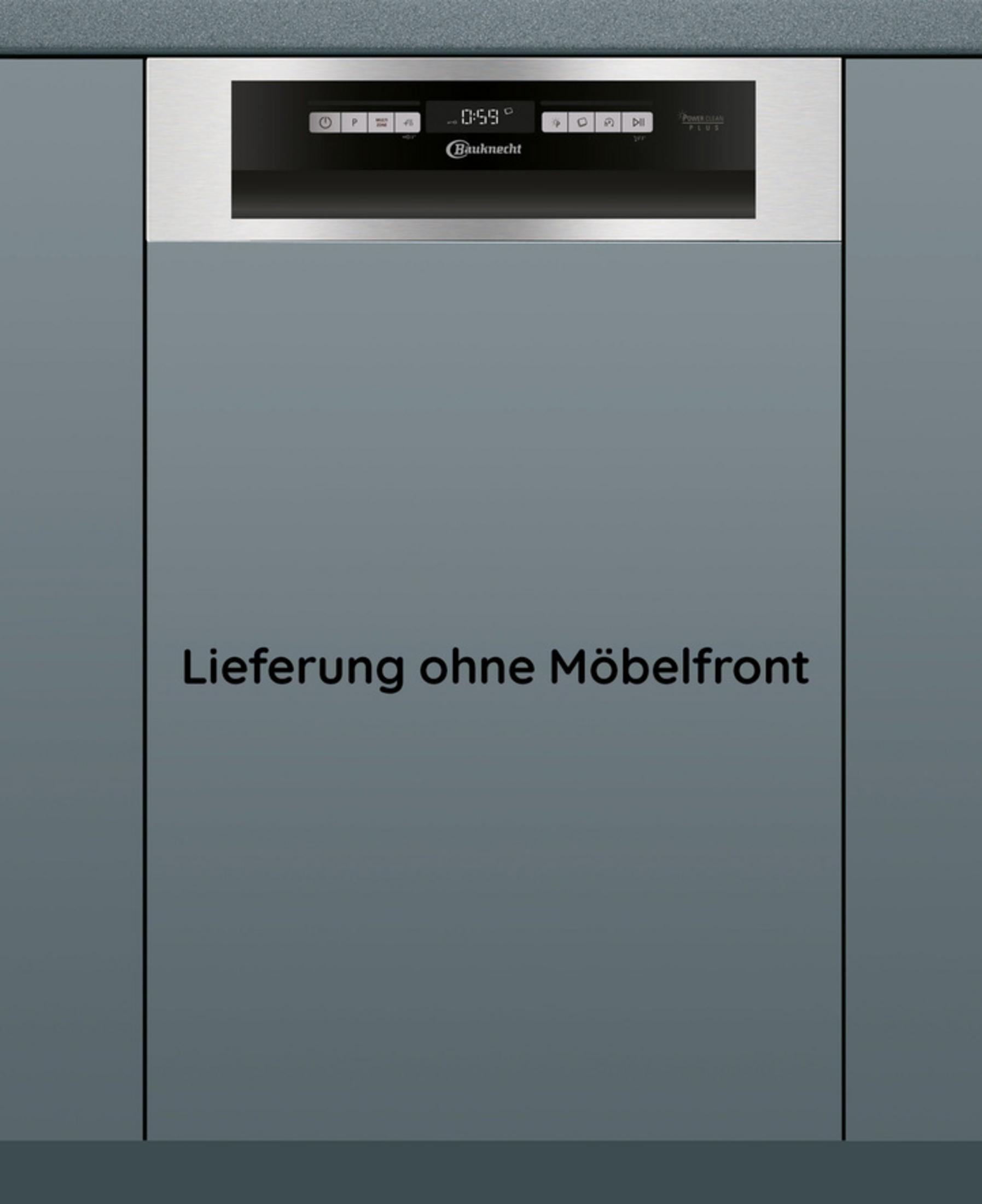 Einbau-Geschirrspüler mit Bedienfeld, Text 'Lieferung ohne Möbelfront'.