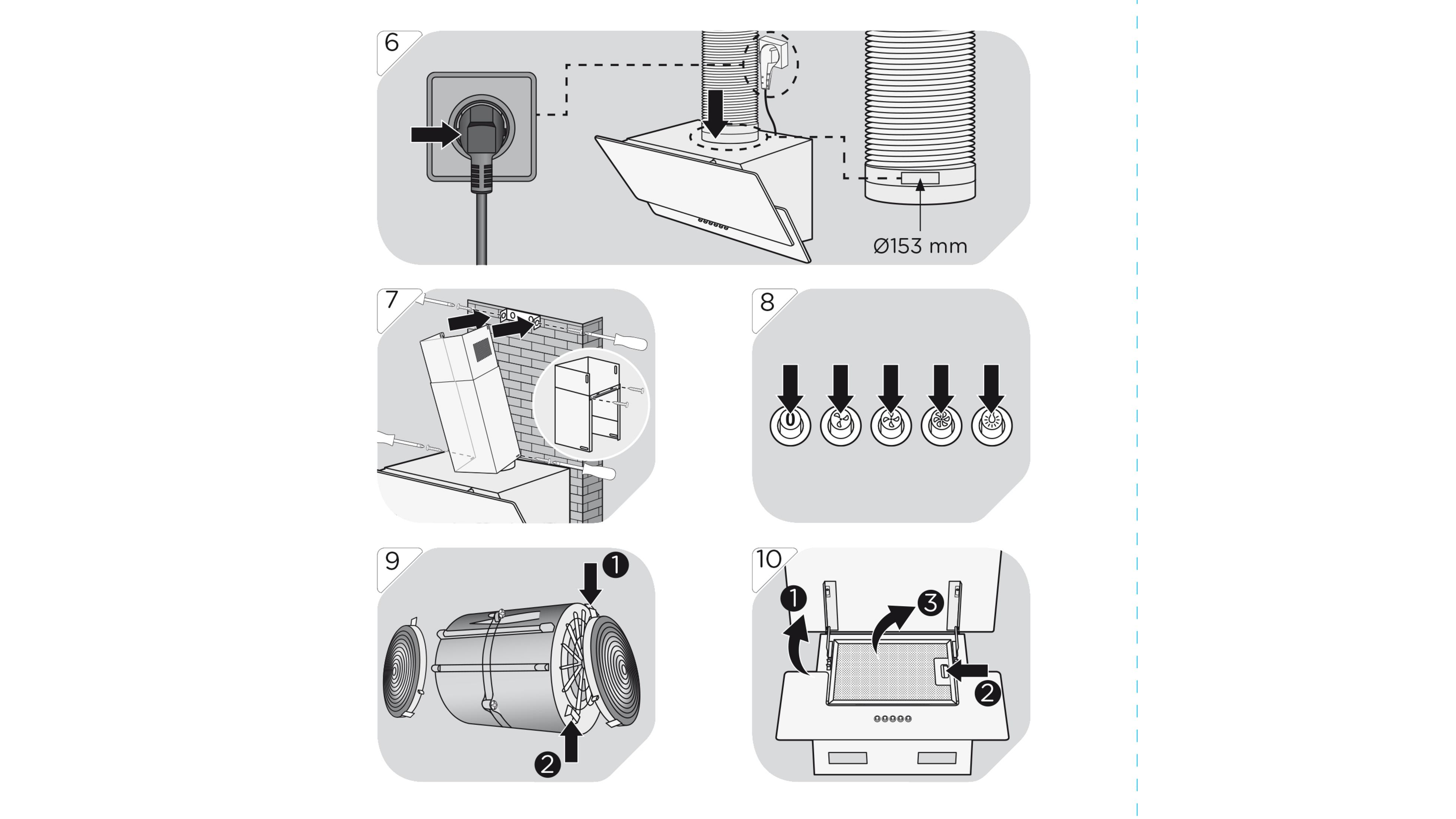 Diagramm der Geräteinstallationsschritte. Mehrere Schritte werden mit Pfeilen und Visualisierungen gezeigt.