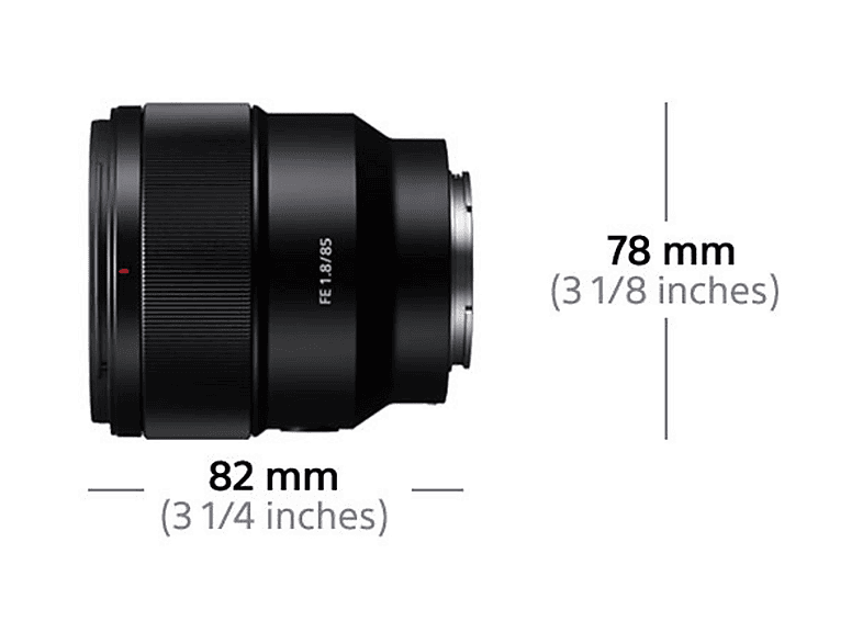 Objetivo Fijo | SONY FE 85mm F1.8, 85 mm, 85 mm, 82 mm, Negro