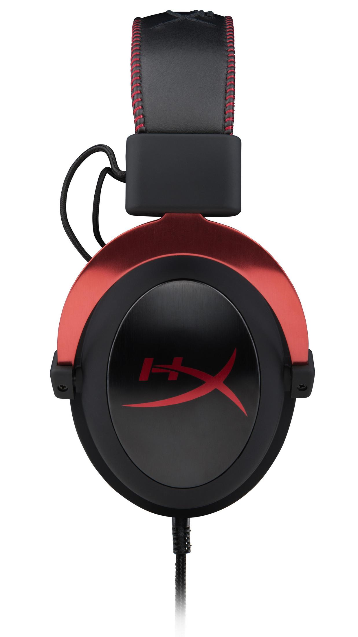 Auriculares gaming rojos y negros. Detalles rojos en auriculares y diadema.