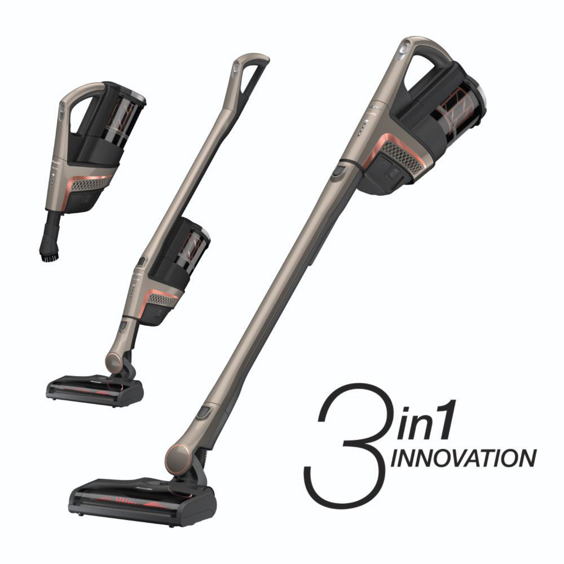 Drei kabellose Staubsauger mit 3-in-1-Innovation-Label.