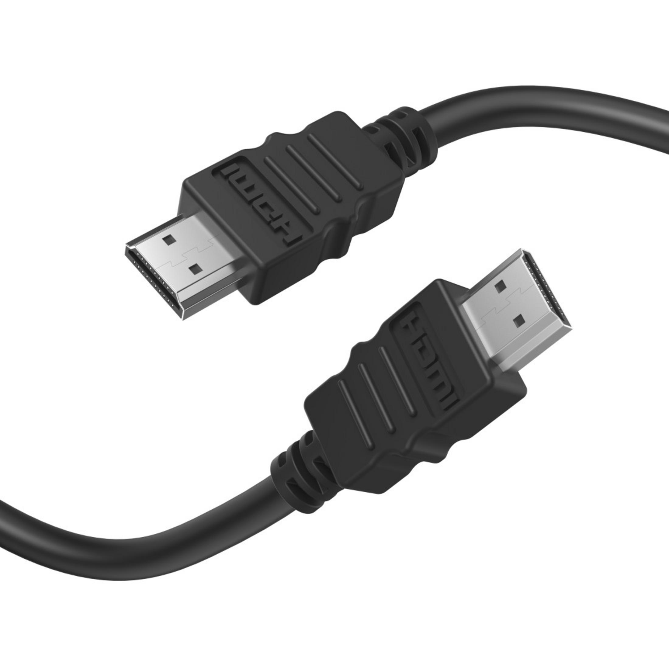 Czarny kabel HDMI z wtyczkami na białym tle.