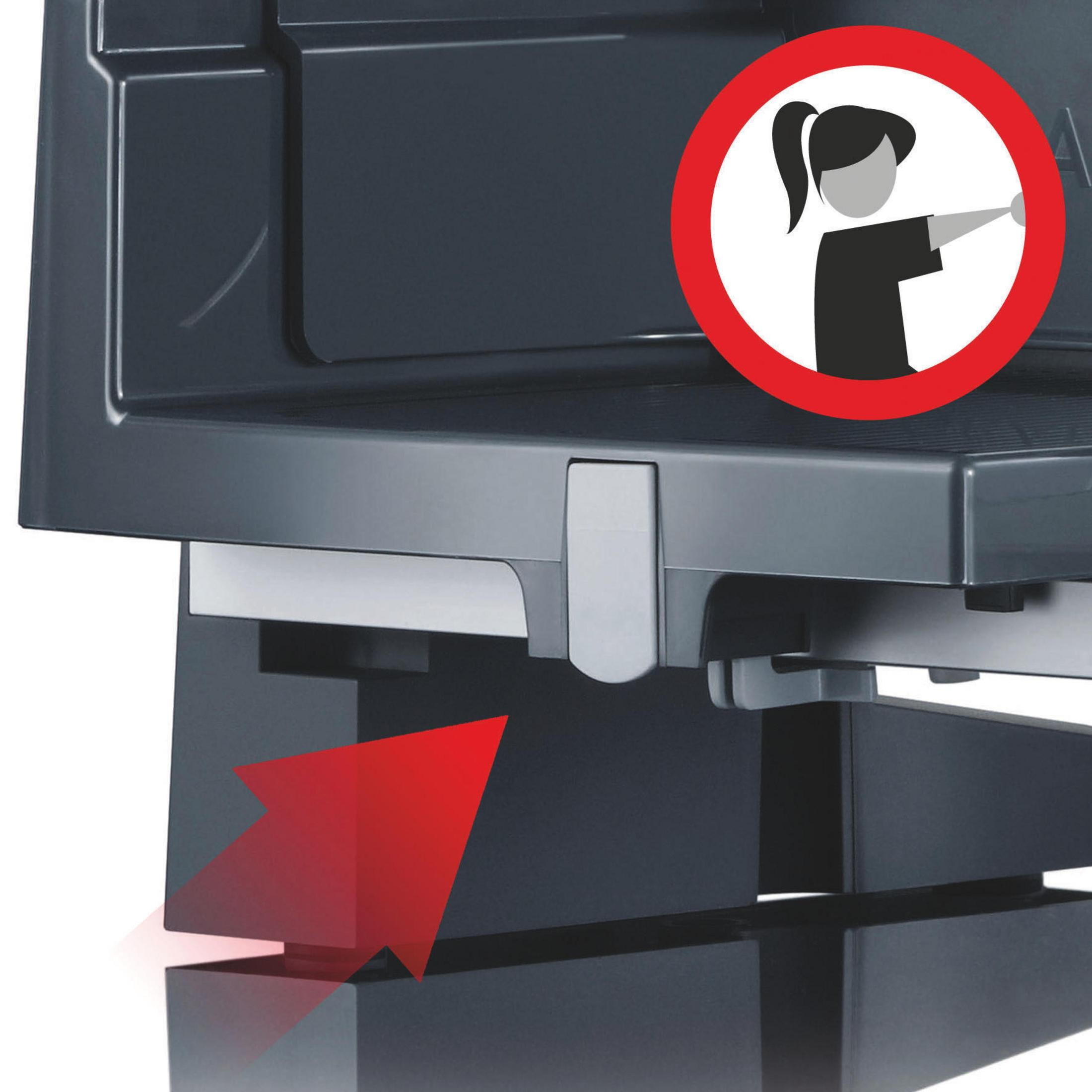 Czerwone koło z ludzikiem i strzałką.