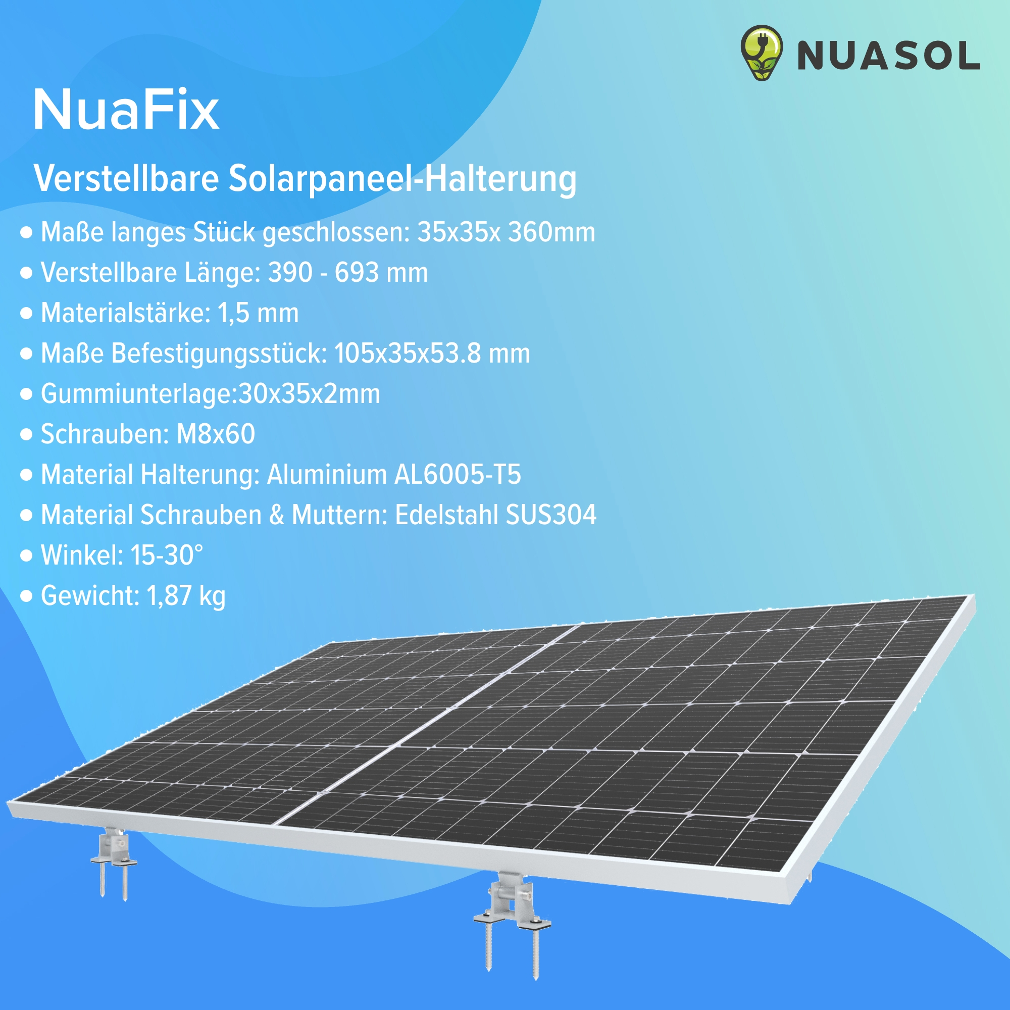 Solarpanel-Montagesystem mit Spezifikationen und Details.