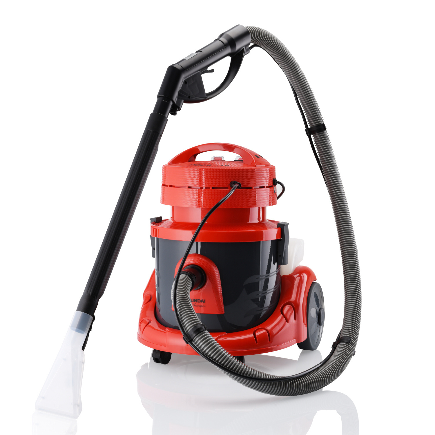 Czerwono-czarny odkurzacz na mokro i sucho na białej powierzchni.