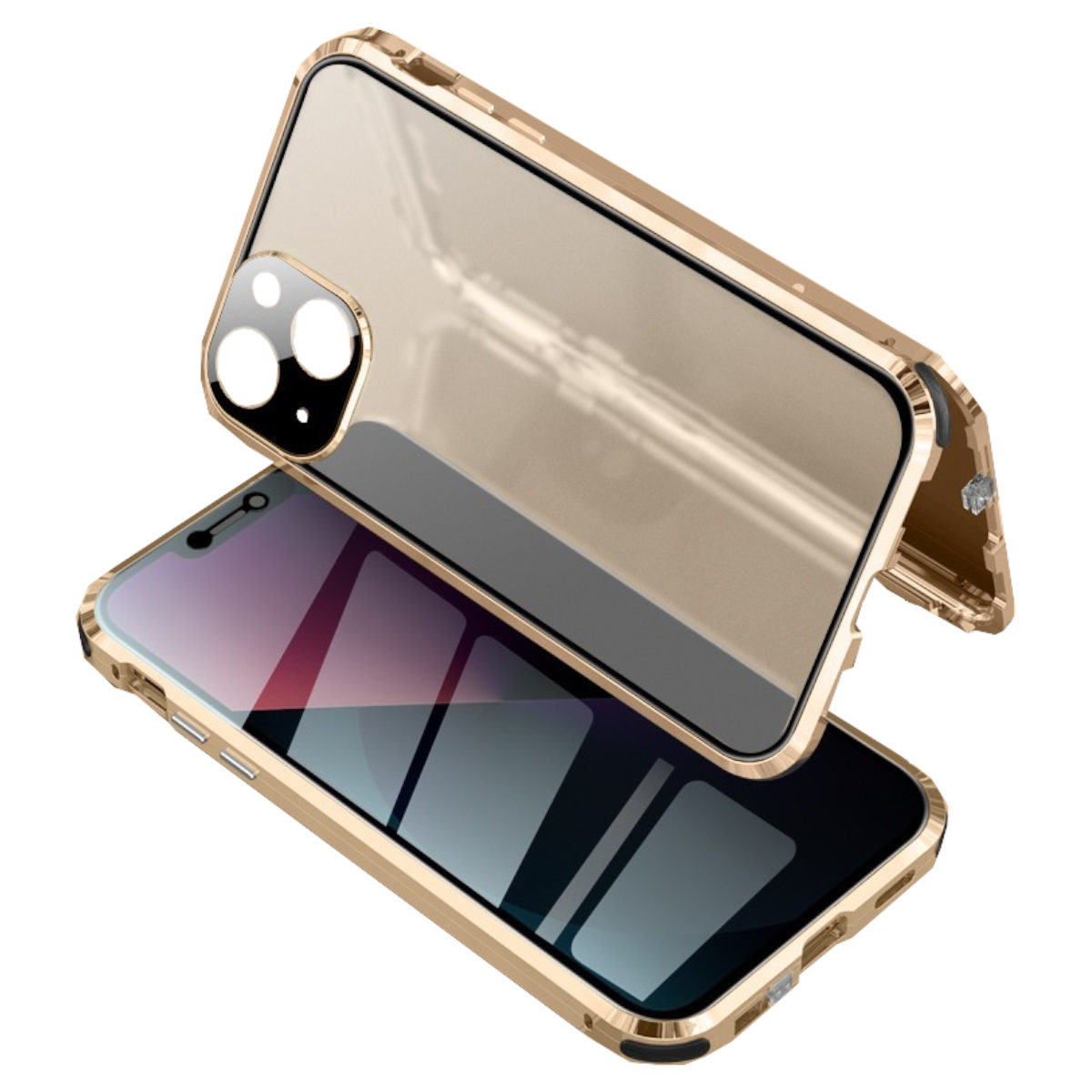 WIGENTO 360 Grad Magnet 13, Transprent Glas Schutz, Full iPhone Apple, Cover, Gold 