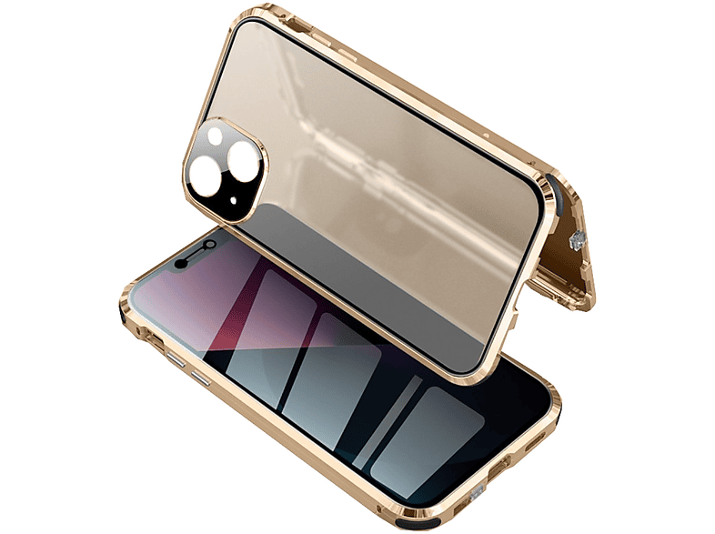 WIGENTO 360 Grad Magnet Glas Schutz, Full Cover, Apple, iPhone 13, Gold / Transprent