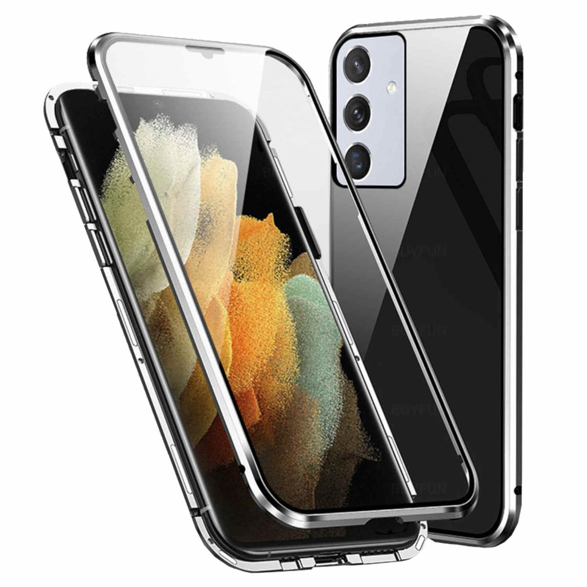 WIGENTO Samsung, Cover, Beidseitiger Silber Full Hülle, A54 5G, Magnet 360 Glas Metall Grad / Galaxy Transparent