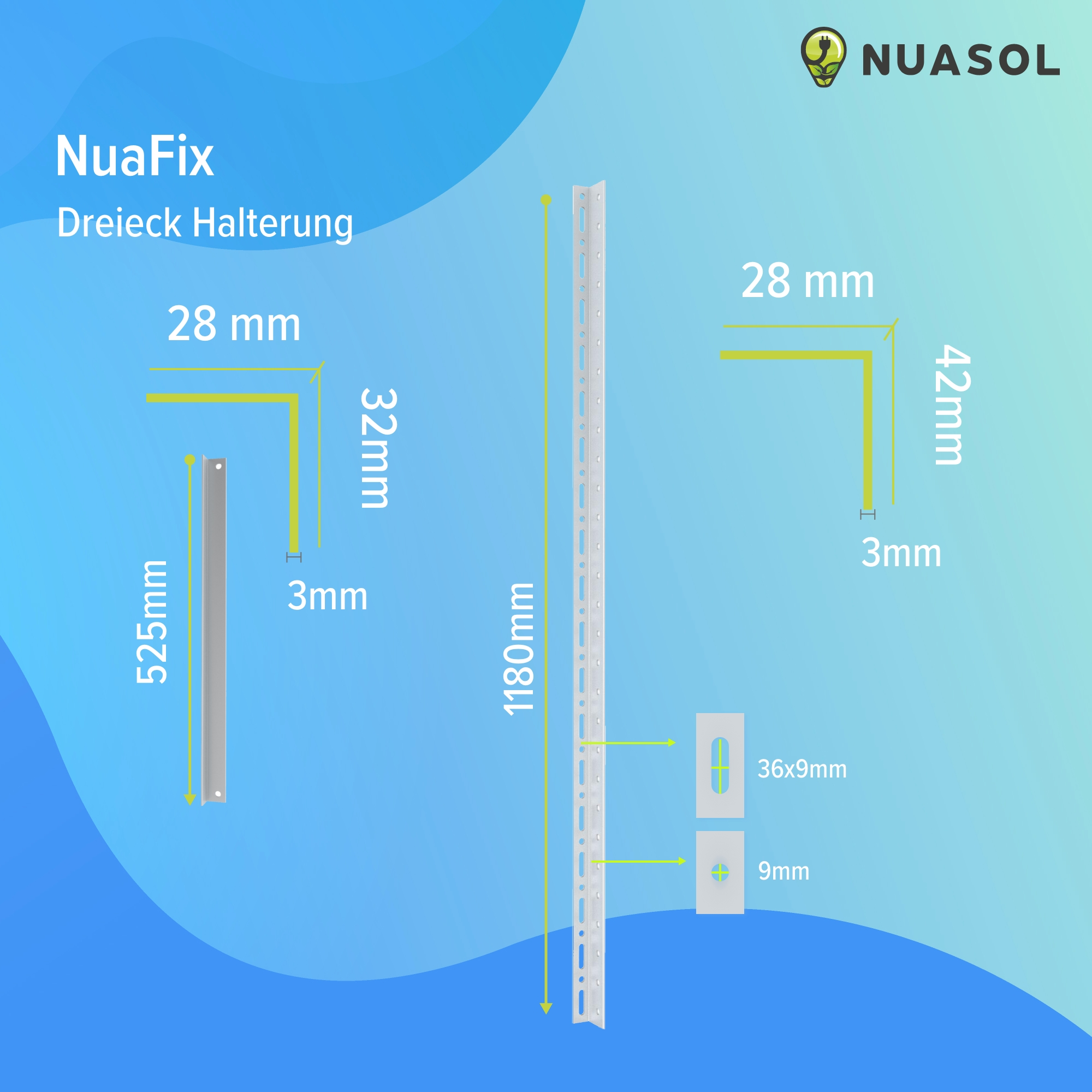 0-90° 118 cm | Solarpanel bis Solarmodul Verstellbar PV silber | NUASOL Set für Solarpaneel-Halterungen, 2er Flachdach Aufständerung