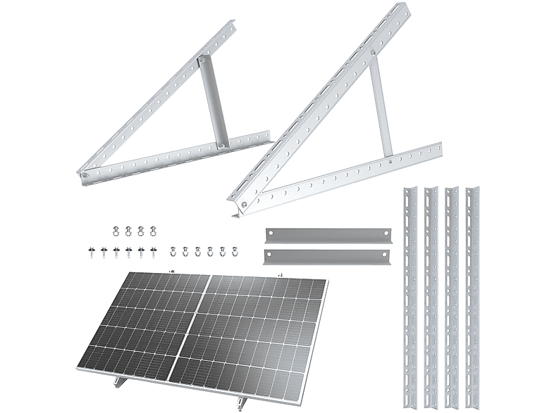 NUASOL Halterung für Solarpanel Aufständerung bis 72 cm Flachdach PV Solarmodul, Silber