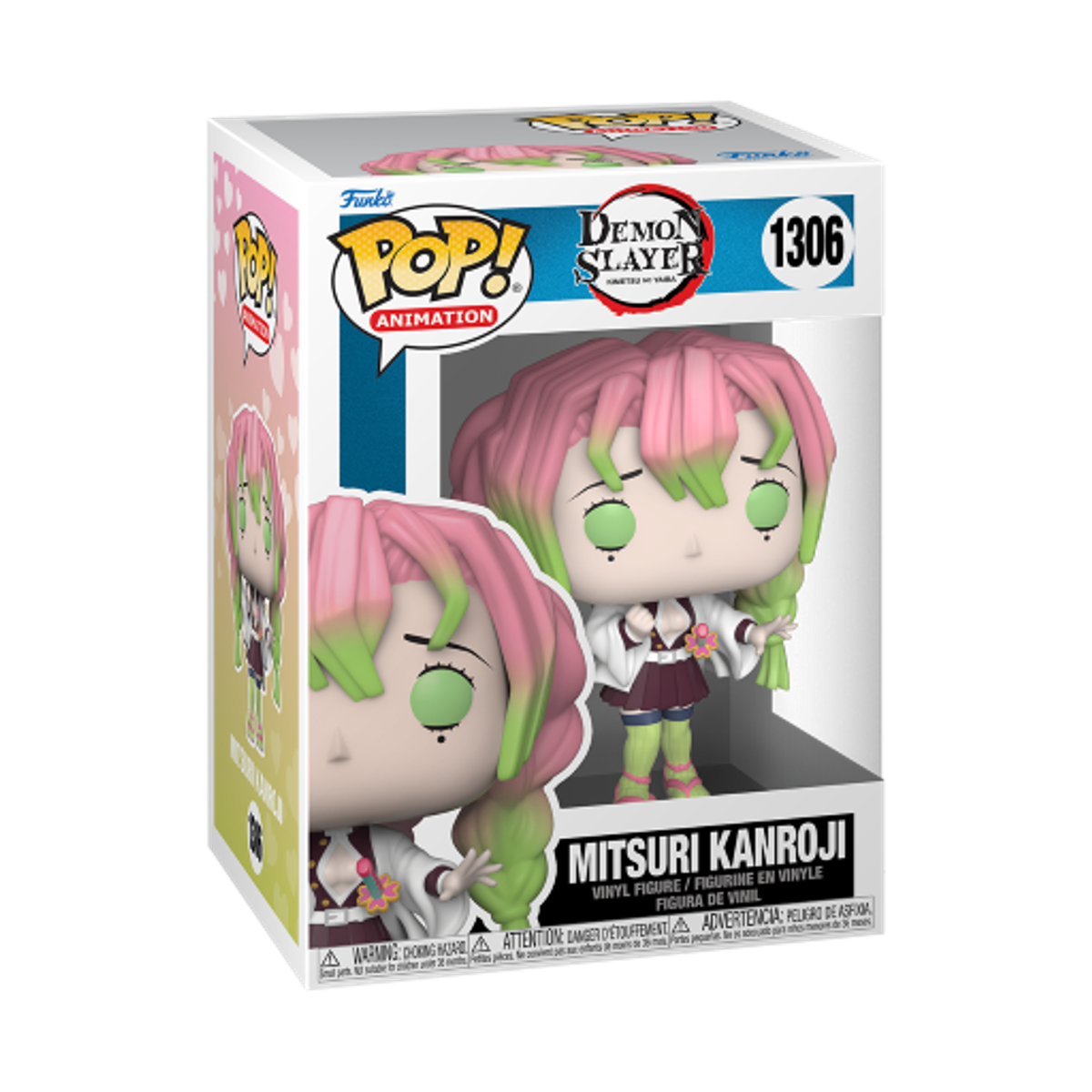 Eine Funko Pop Figur von Mitsuri Kanroji aus Demon Slayer, in einer Box.