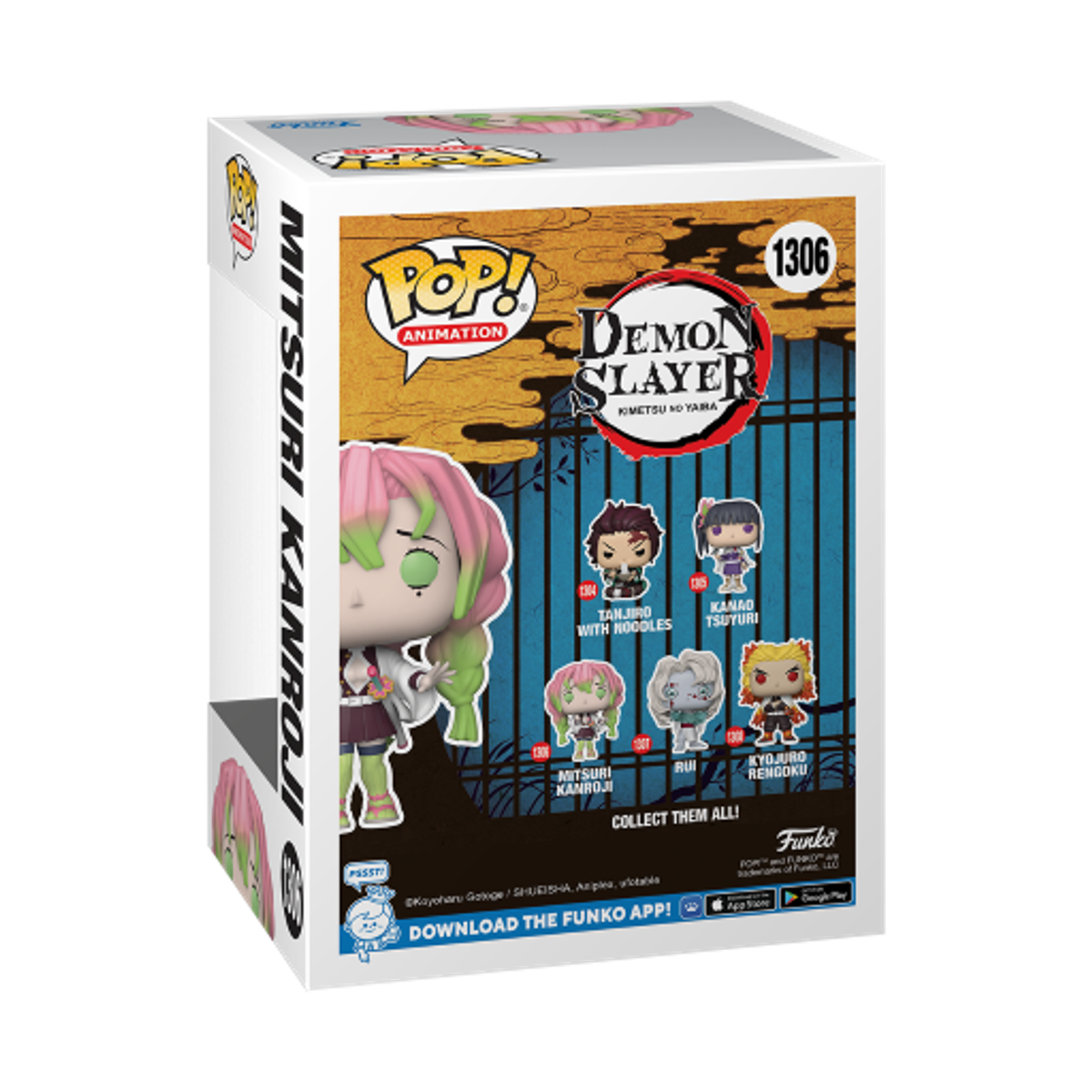 Funko Pop! Figur von Mitsuri Kanroji aus Demon Slayer, Rückansicht. Enthält andere Figuren.