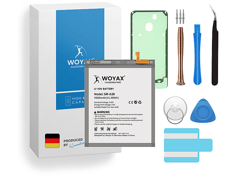 WOYAX Wunderbatterie Akku für 3.85 Volt, Li-Ionen Handy-Akku, Galaxy A20 EB-BA505ABU 4000mAh / Samsung