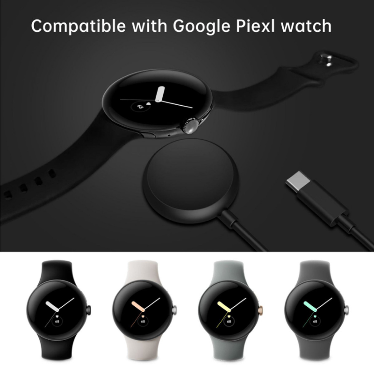 Google, INF Kabelloses Ladestation Smartwatch-Ladegerät Schwarz