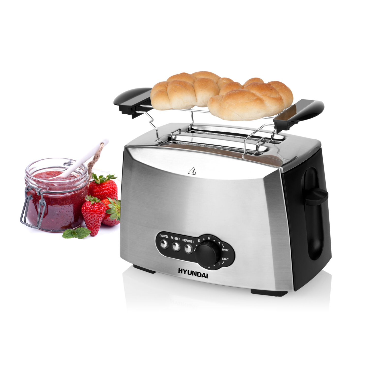 2) TO Schlitze: Silber (900 Watt, SS Toaster 307 HYUNDAI