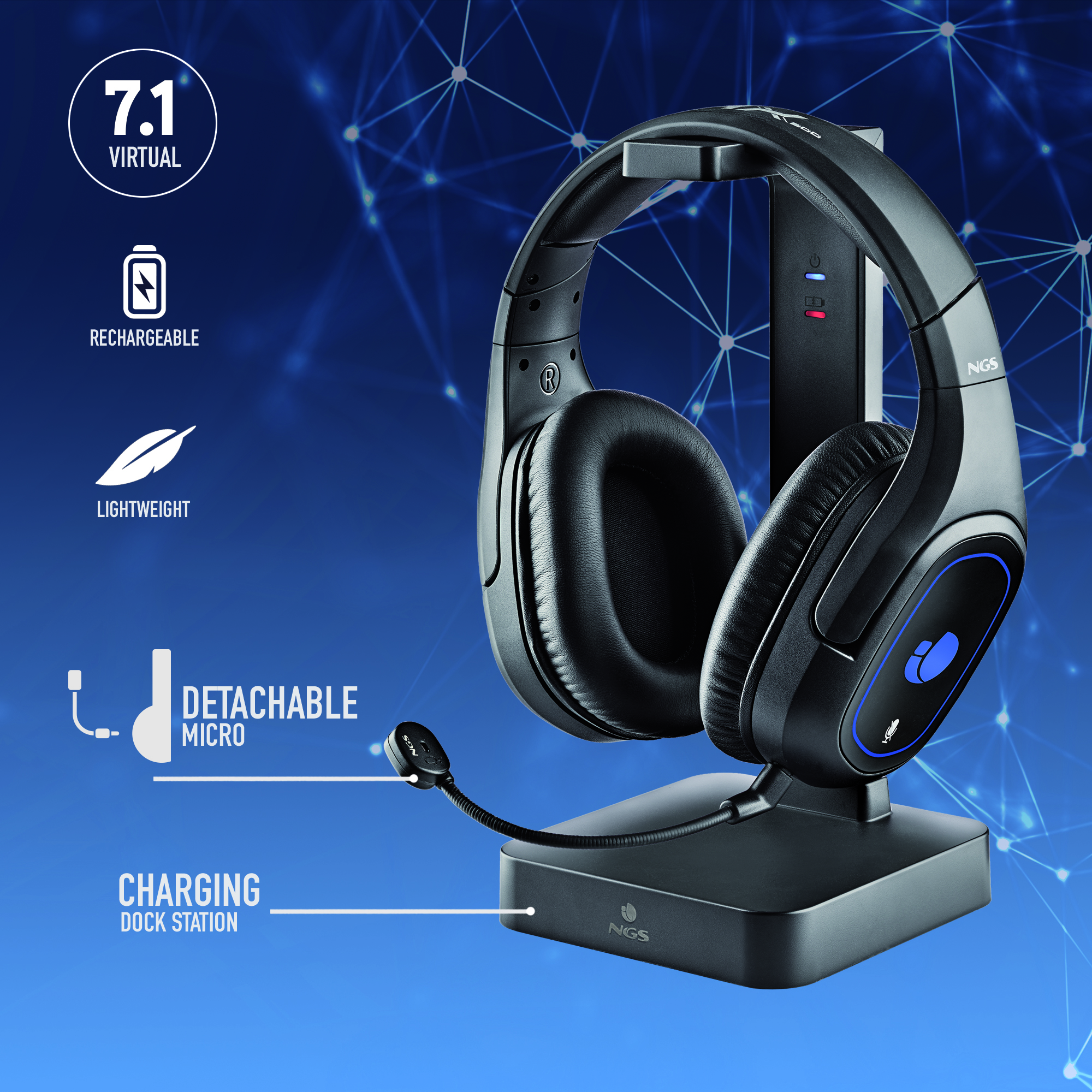 Auriculares gaming NGS GHX-600, Circumaurales, Negro