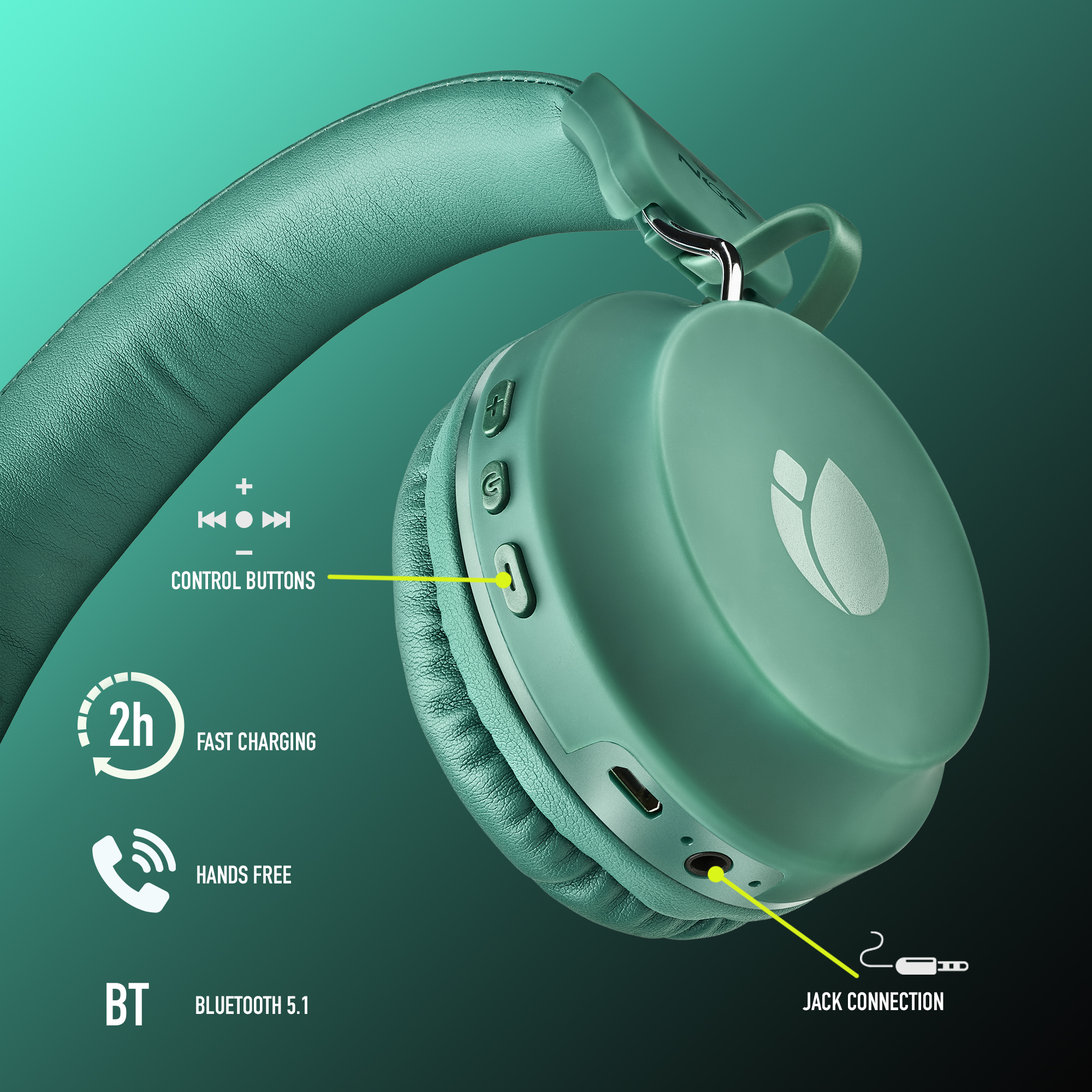 NGS ARTICACHILLTEAL, Minze Over-ear Bluetooth Kopfhörer Bluetooth