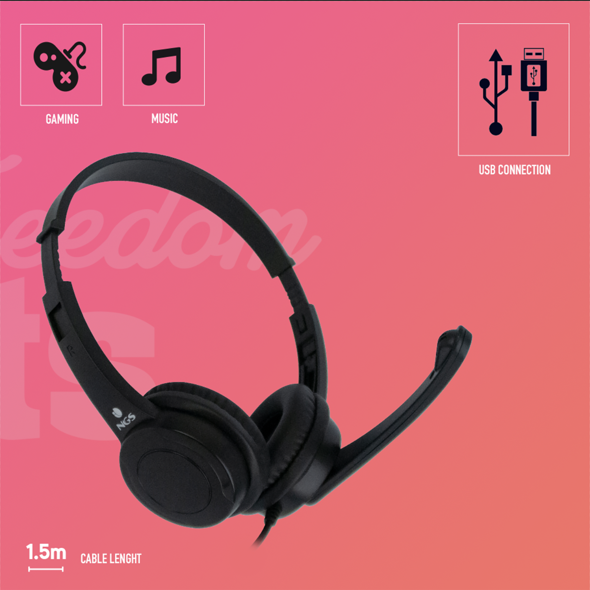 NGS VOX505USB, Over-ear Headset mit Schwarz Mikrofon