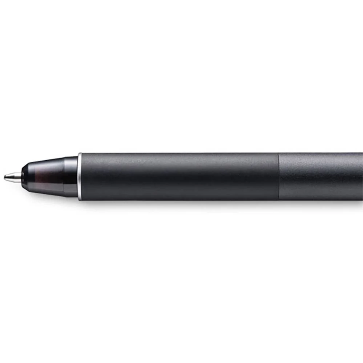Ein schwarzer Stift mit einem silbernen Band in der Nähe der Spitze. Der Stift liegt horizontal.