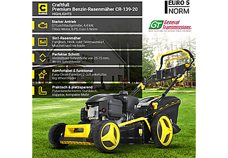CRAFTFULL Premium 5in1 CR-139-20, Rasenmäher (Schnittbreite: 480 mm, Verstellbare Schnitthöhe 25-75 mm, mit 62 l Fangkorb-Volumen)
