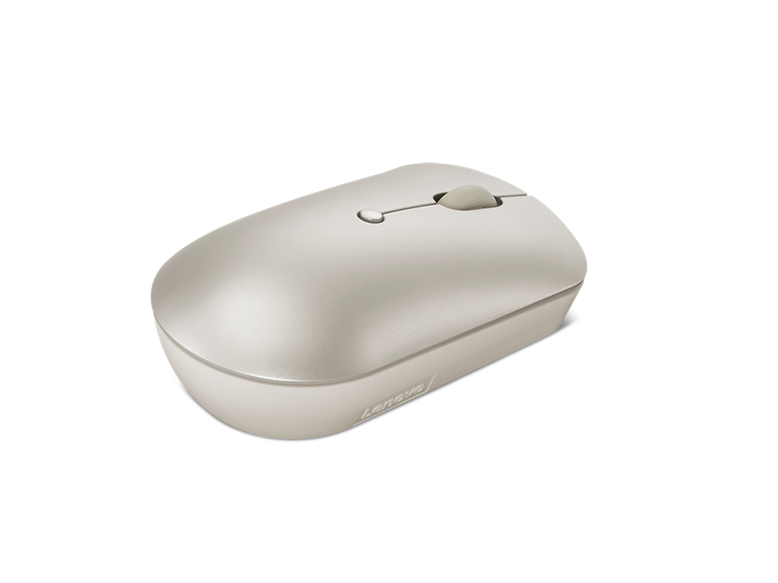 Kremowa bezprzewodowa mysz na ciemnym tle, elegancki design.