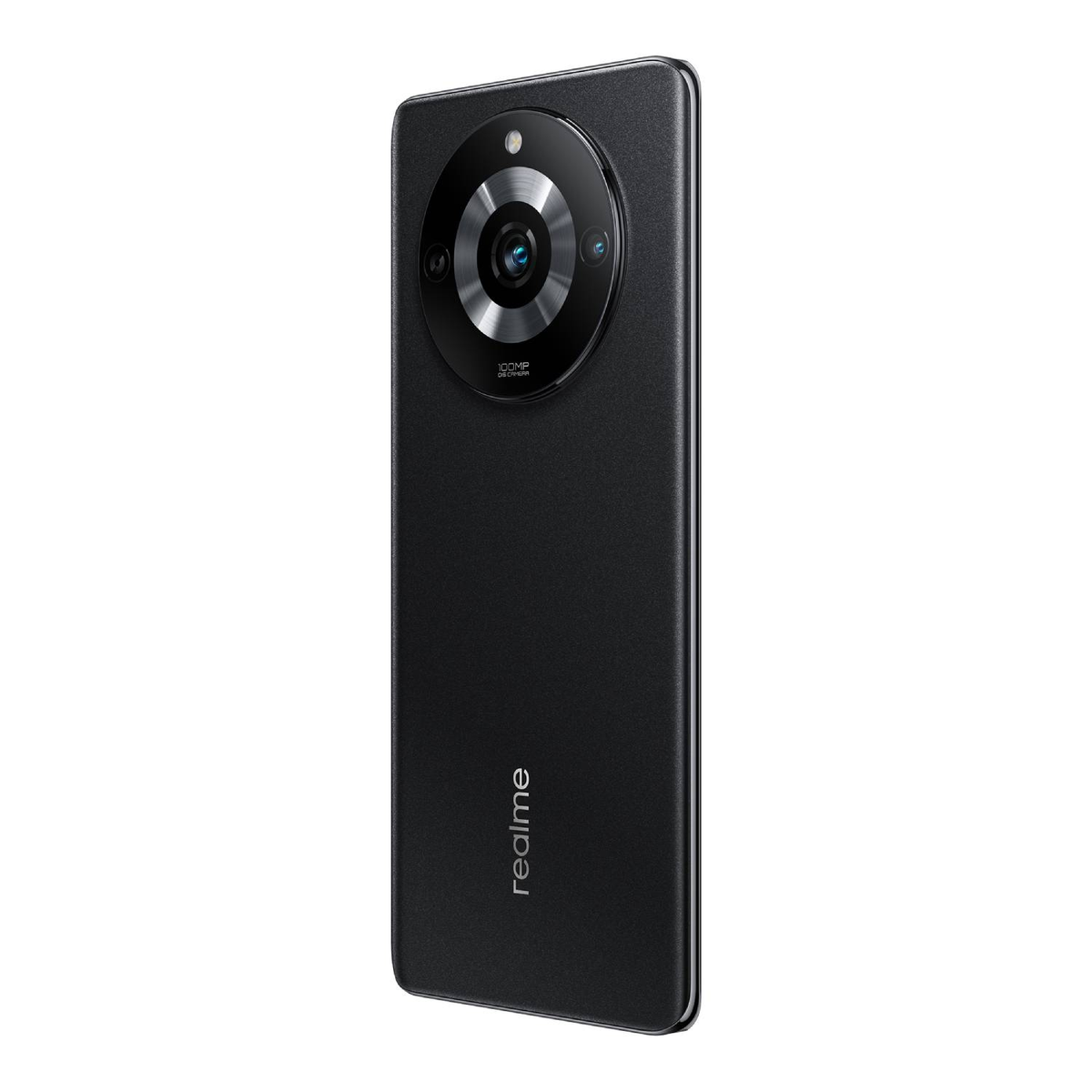 Vista trasera de un smartphone negro. Cuenta con un gran módulo de cámara circular con múltiples lentes.