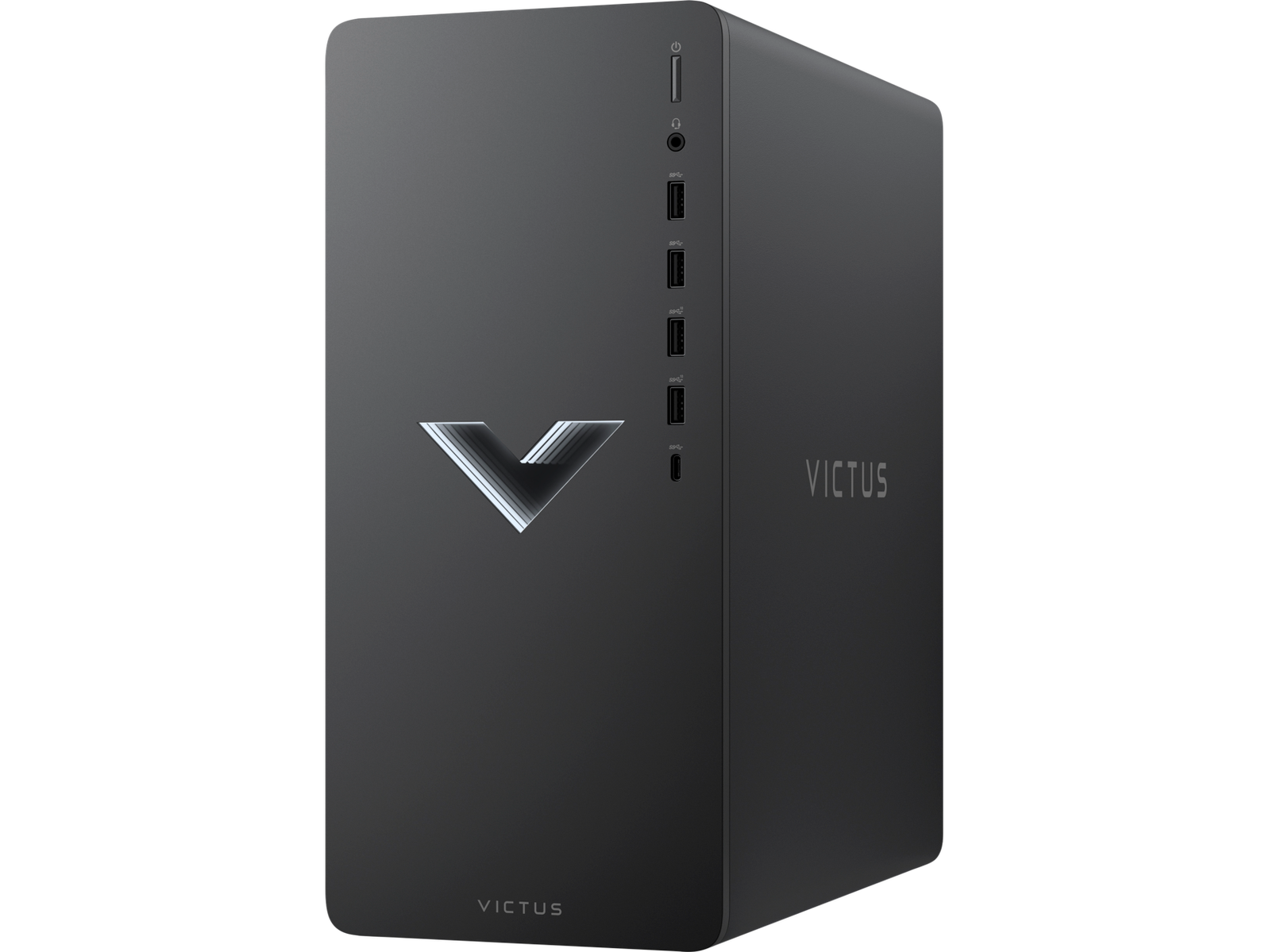 Czarna obudowa komputera z podświetlonym słowem "VICTUS" z przodu.