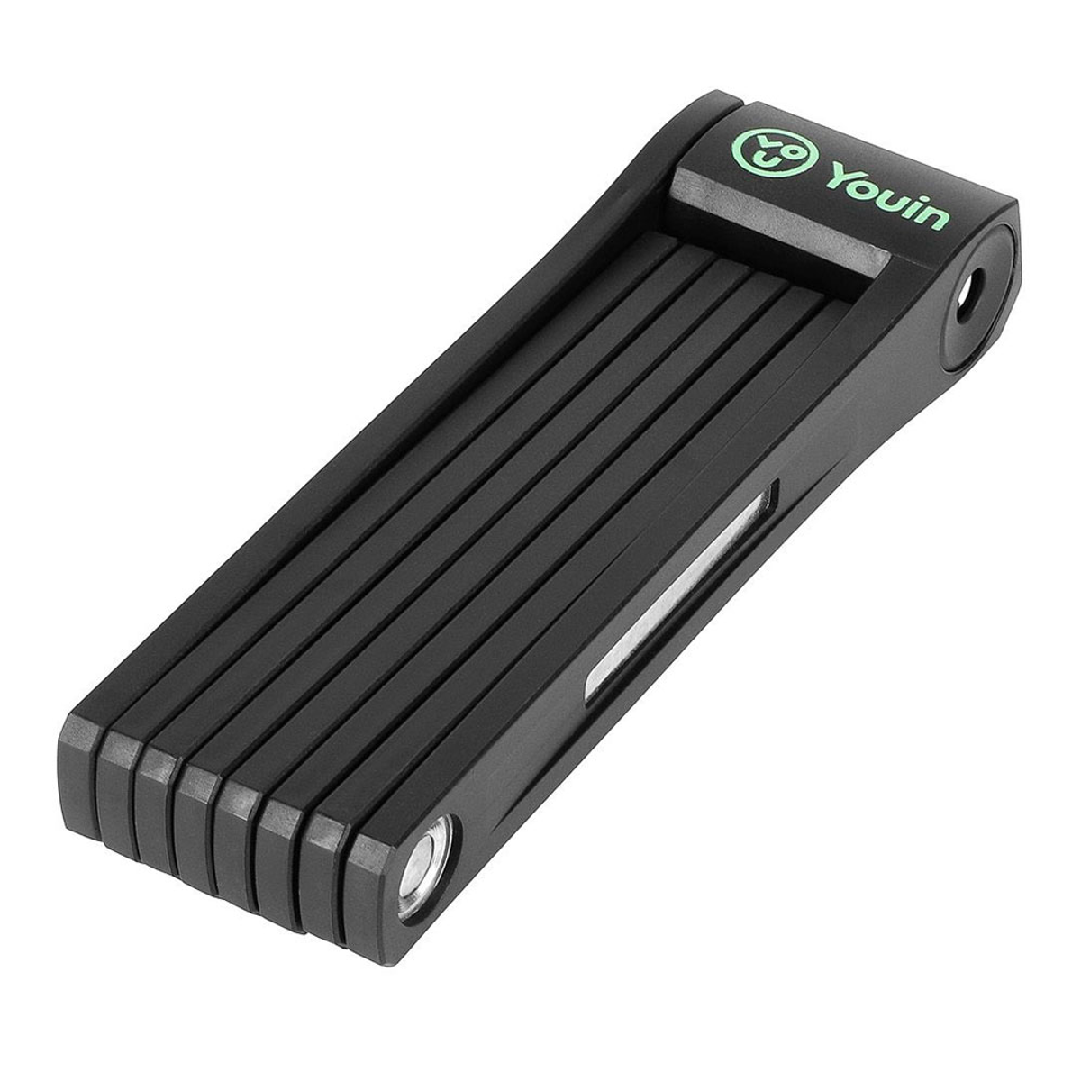 Candado plegable negro con logo Youin en verde.