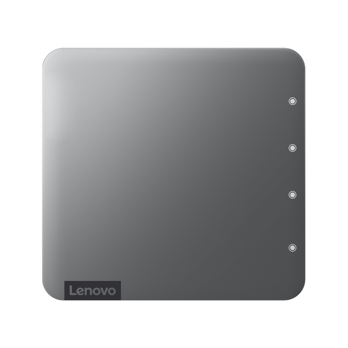 Una tableta Lenovo gris con esquinas redondeadas y el logotipo de Lenovo sobre un fondo negro.