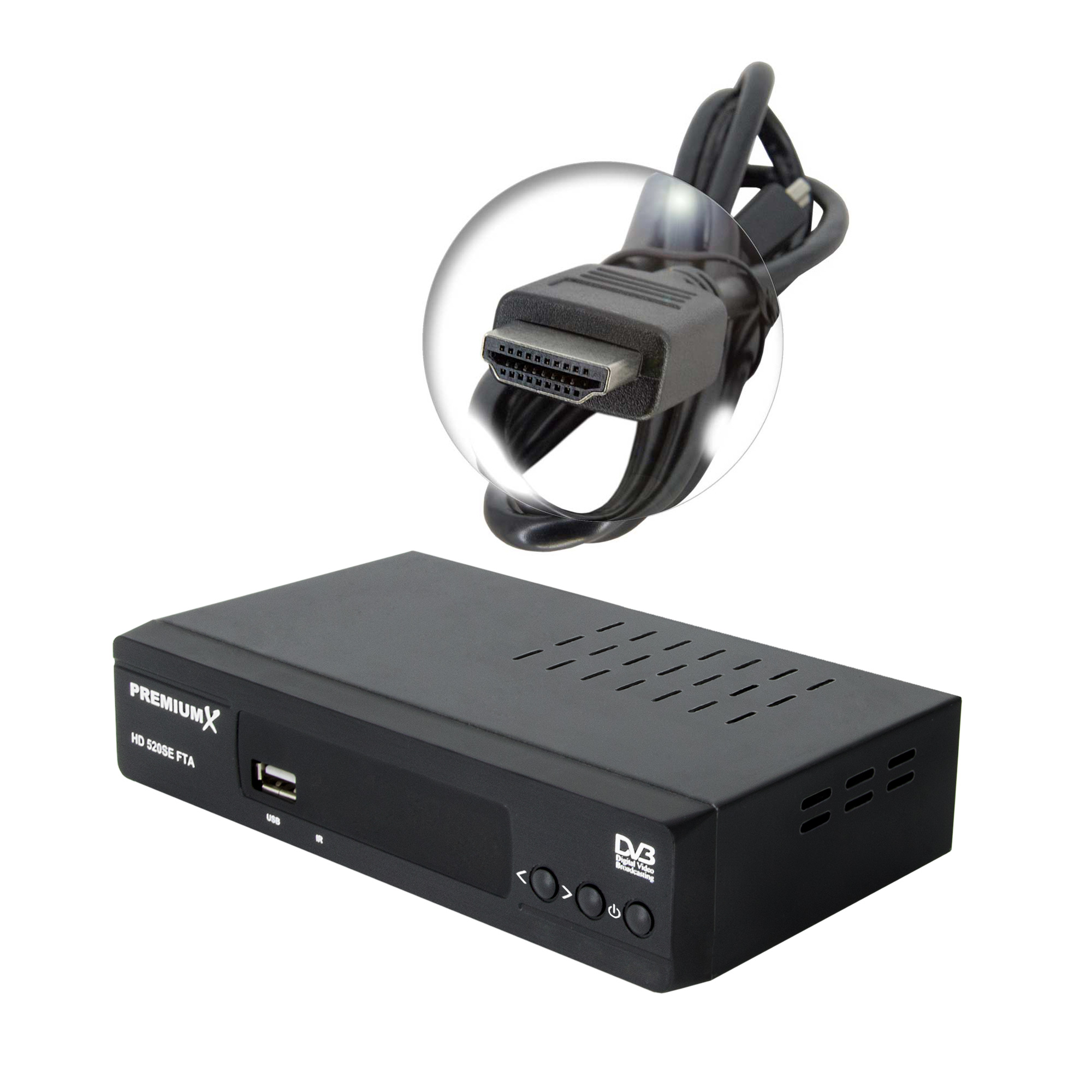 Sat Receiver DVB-S2 PREMIUMX FullHD FTA HD 520SE Digital HDMI HD (Schwarz) Receiver SAT USB SCART