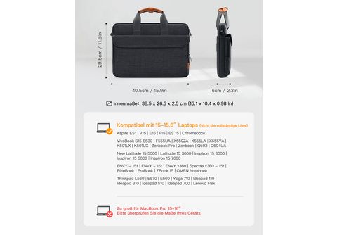 INATECK 15.6 Laptoptasche Schultertasche 360° Rundumschutz  spritzwassergeschützte Schulter-Laptop-Tasche Laptoptasche Umhängetasche  für Apple, Dell