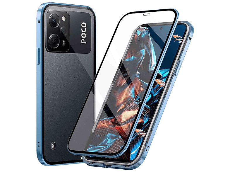 Full Magnet Redmi Schutz, Cover, Poco 12 Glas Pro X5 Transparent Blau / Xiaomi, WIGENTO / Note Grad Pro, 360