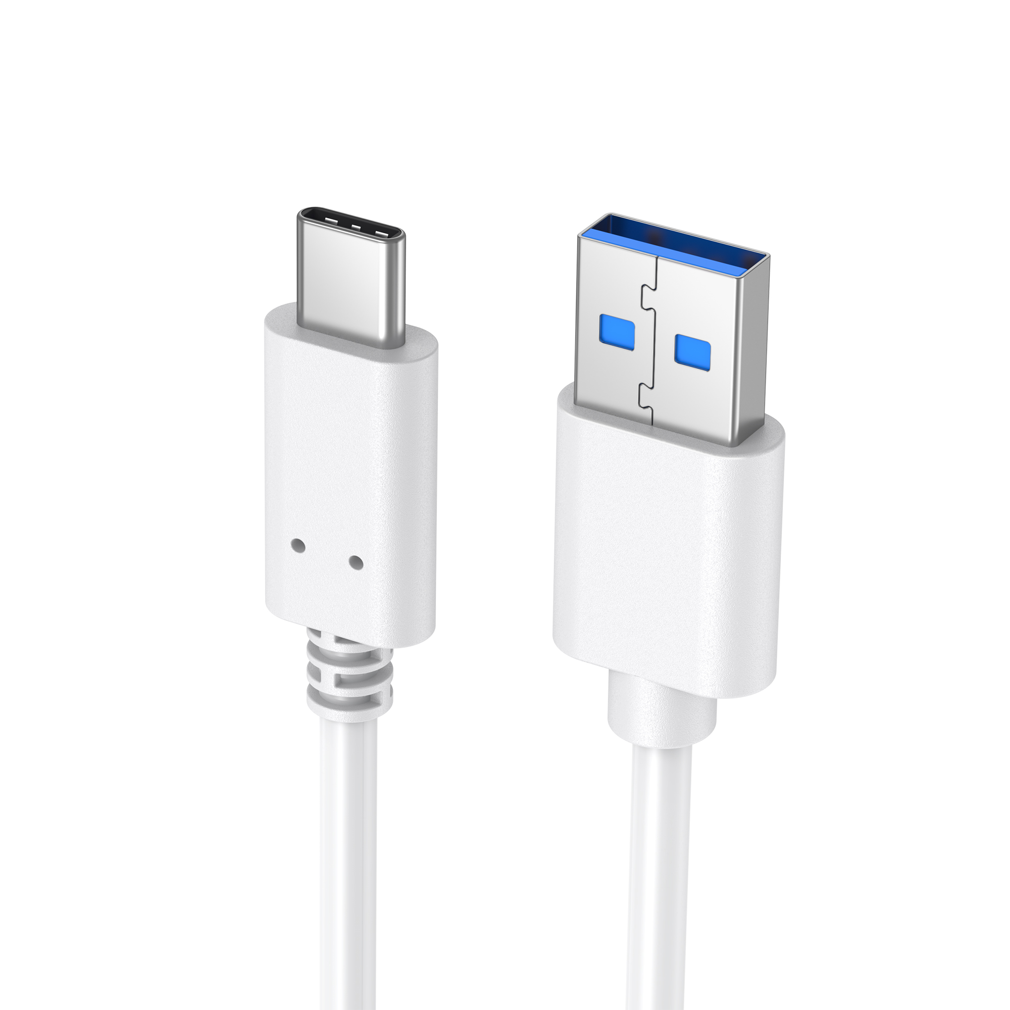 Weiße USB-C- und USB-Kabel.