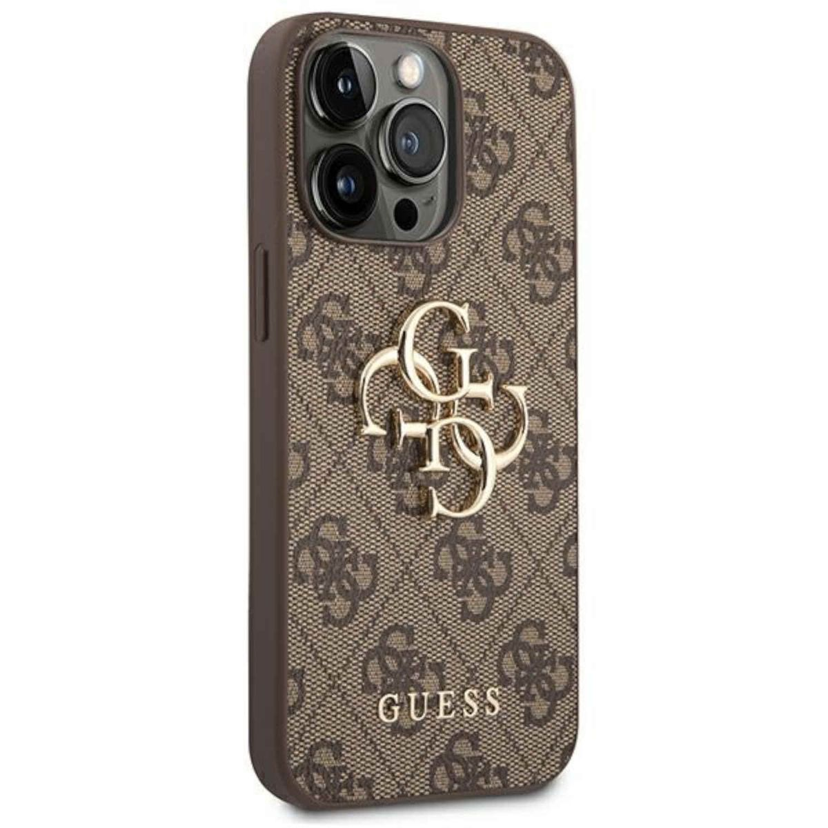 GUESS 4G Case Logo Apple, Pro Angabe Max Backcover, iPhone Keine Max, iPhone Metal 14 Big (Brown), 14 Pro