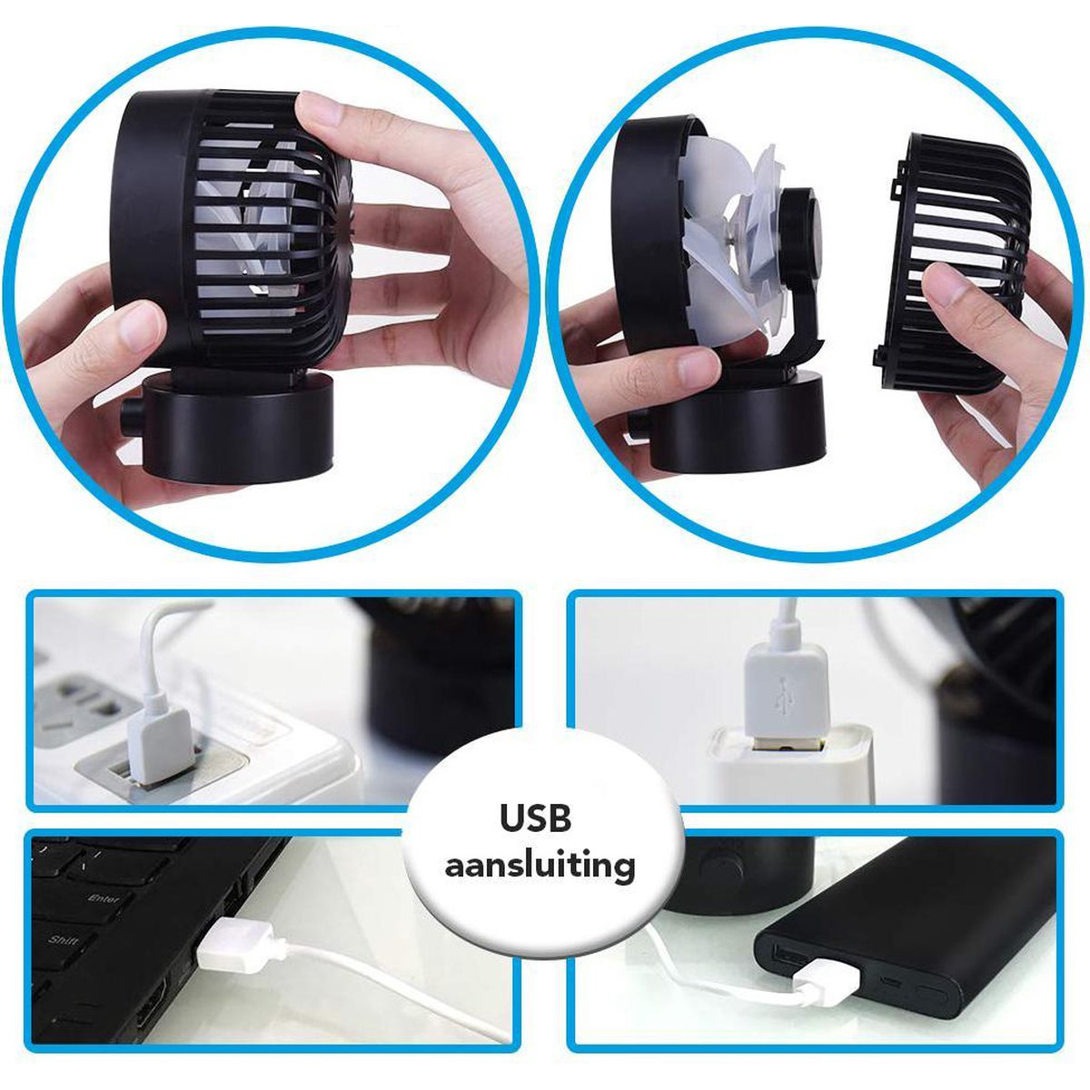 USB Tischventilator Schwarz Ventilator NORTHWALL Mini