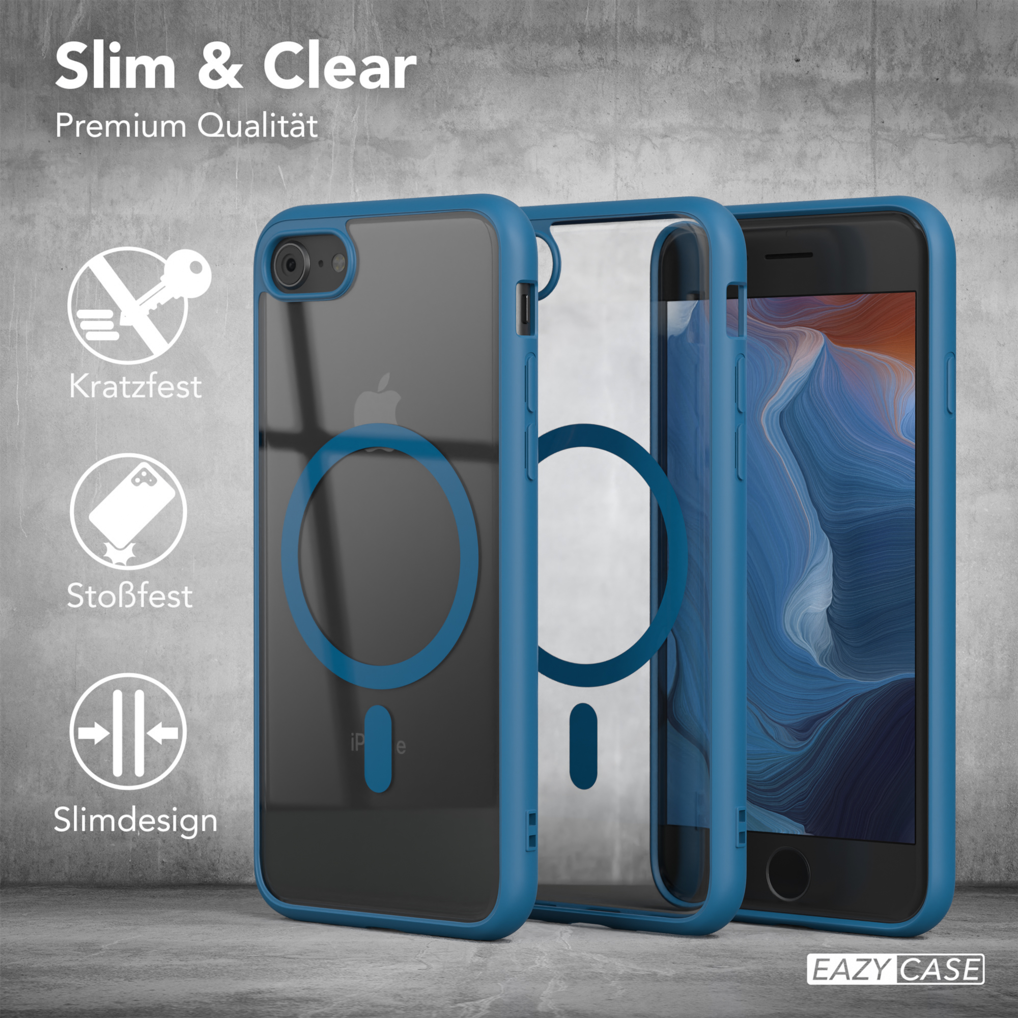 EAZY CASE Clear 8, 2022 Cover 7 Dunkelblau / iPhone Apple, mit iPhone Bumper, SE / MagSafe, 2020, SE