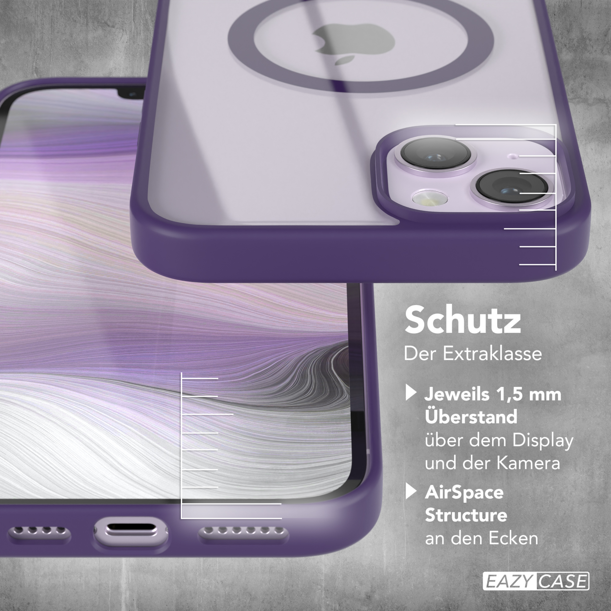 EAZY CASE Clear Cover Plus, Apple, 14 iPhone mit Violett MagSafe, Bumper