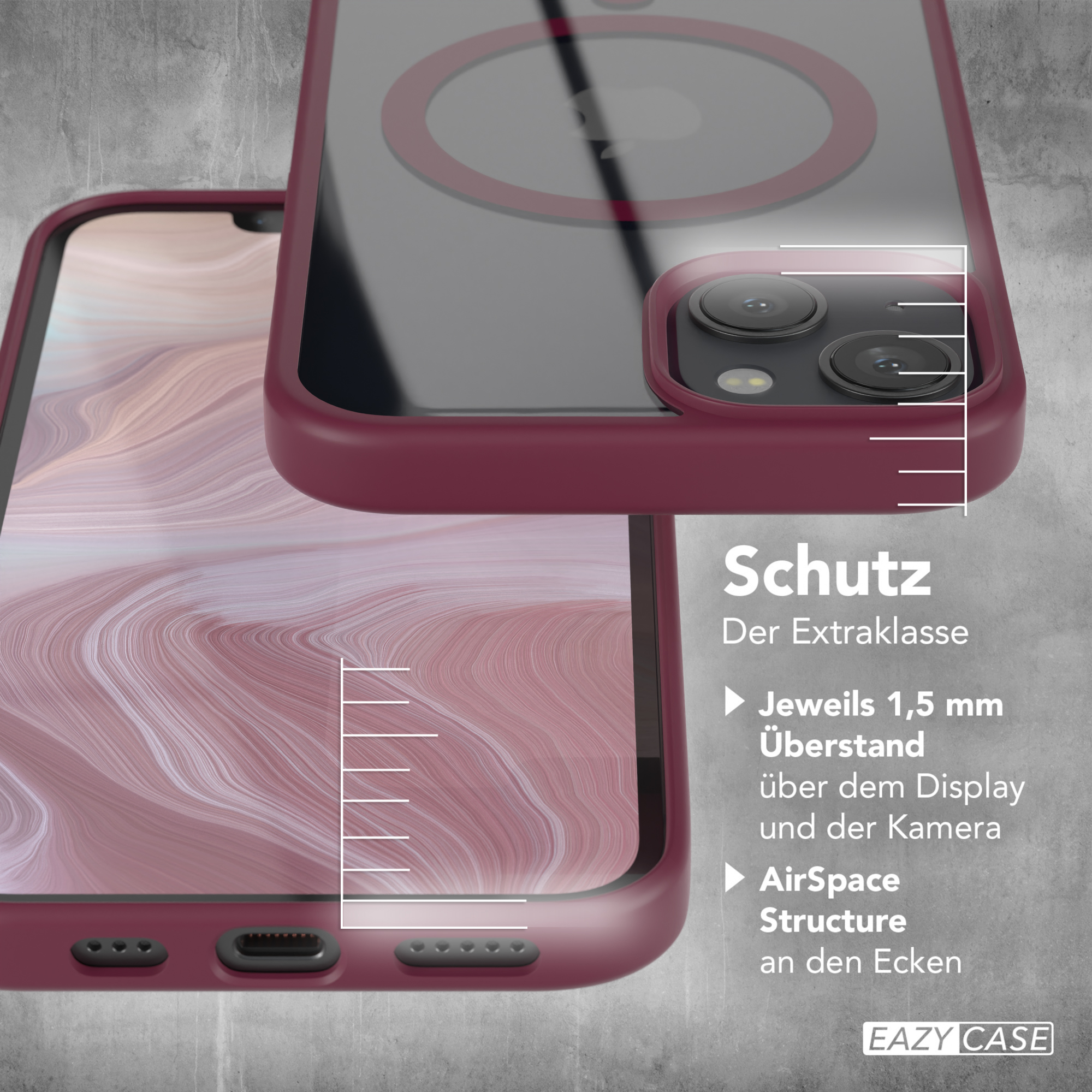 EAZY CASE Clear Cover mit Apple, iPhone 13, MagSafe, Bumper, Beere