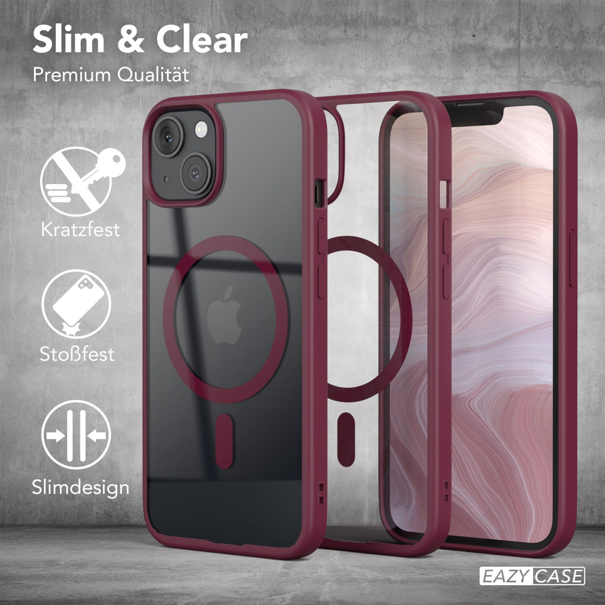 EAZY CASE Clear Cover mit Apple, iPhone 13, MagSafe, Bumper, Beere