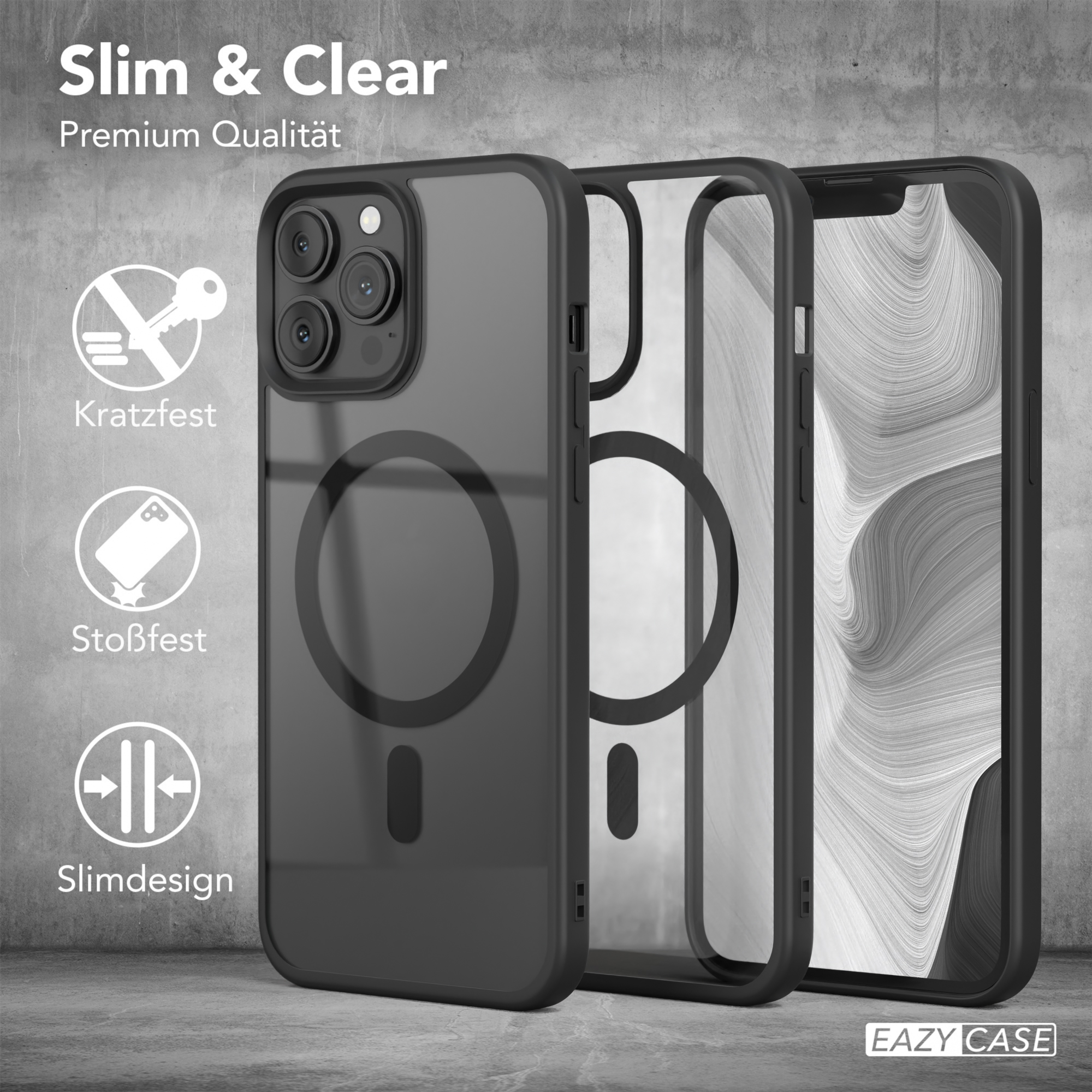 EAZY CASE Clear Cover 13 Max, Apple, mit Bumper, MagSafe, Schwarz iPhone Pro