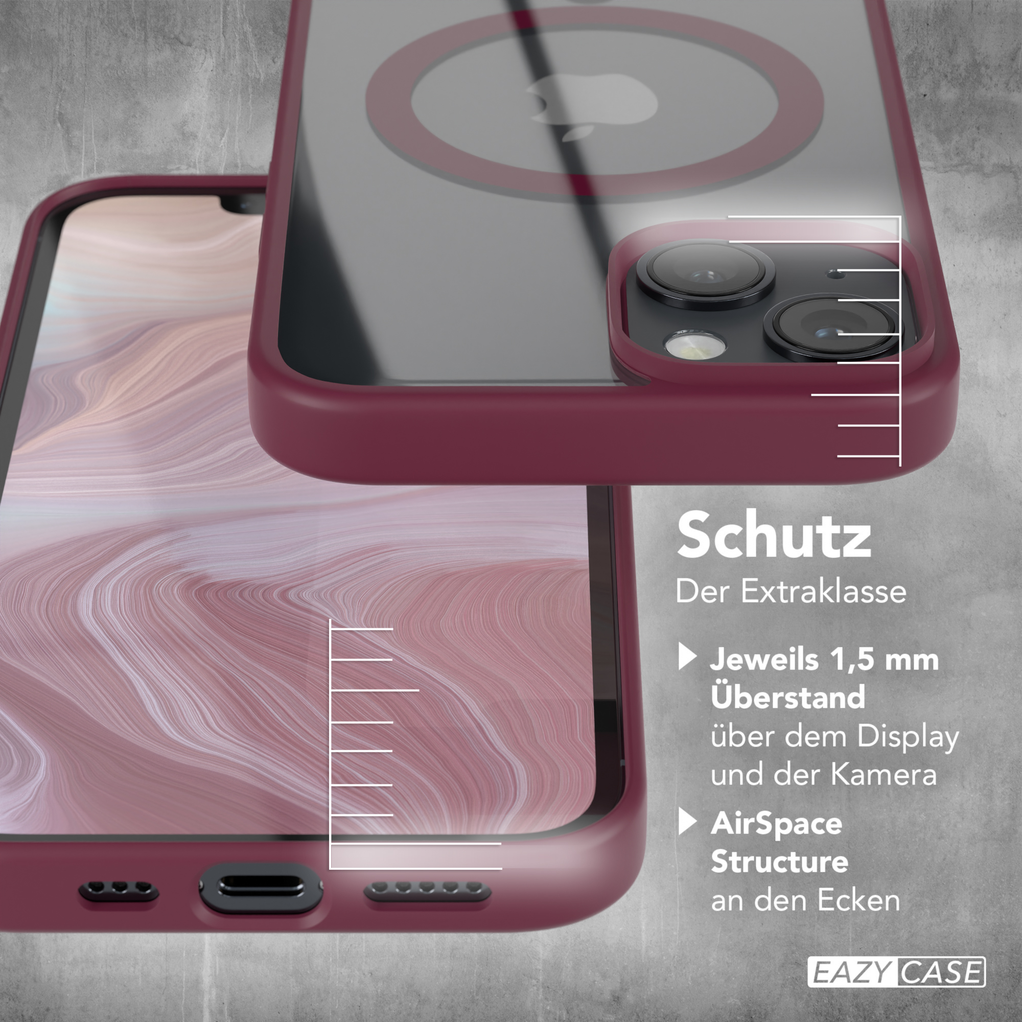 Handyhülle mit iPhone, Schutzfunktionen und Text, 'Schutz'.