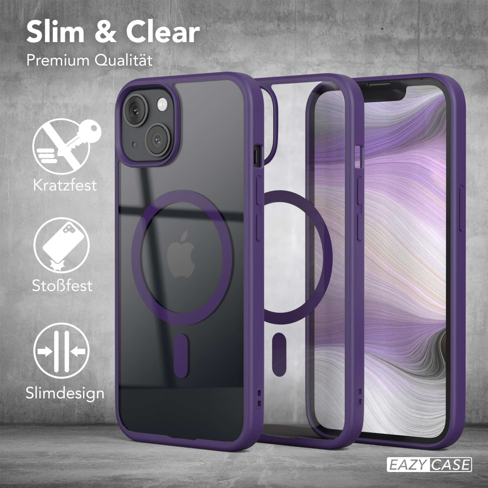 EAZY CASE Clear Cover 13, Apple, Violett Bumper, MagSafe, iPhone mit
